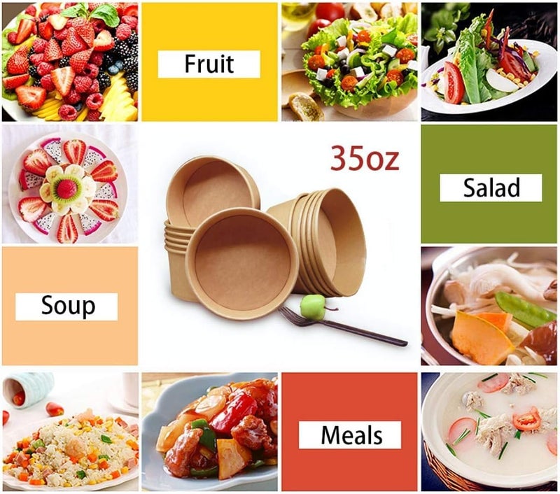 TOPtoper 35 Oz Large Paper Bowlsã€WITHOUT LIDSã€‘ 70 Pack Disposable Soup Bowls Plastic Free Party Supplies for Hot/Cold Food, Soup (35 OZ) - Image 5